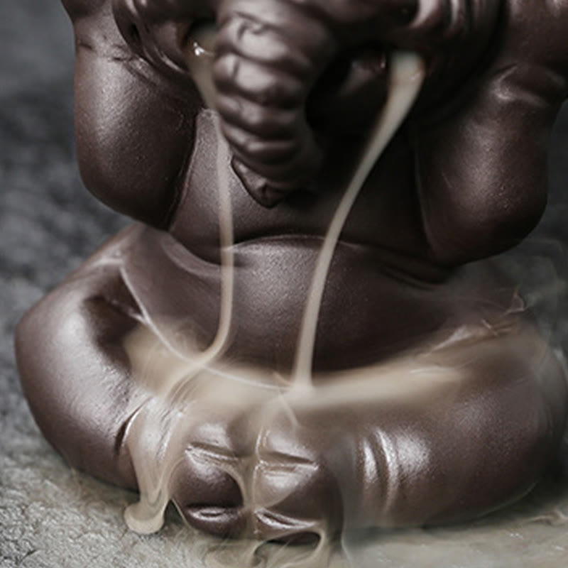 Cute Elephant Incense Burner – Hear-no-evil pose, trunk covers ears, lotus sitting position