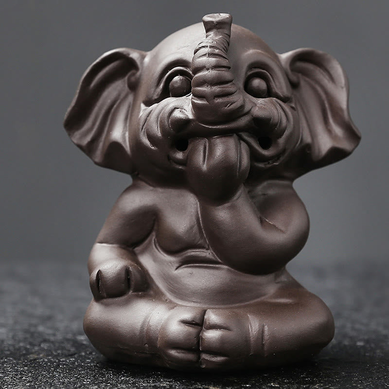 Cute Elephant Incense Burner – Split view cone slot loaded vs empty, lotus petal holder