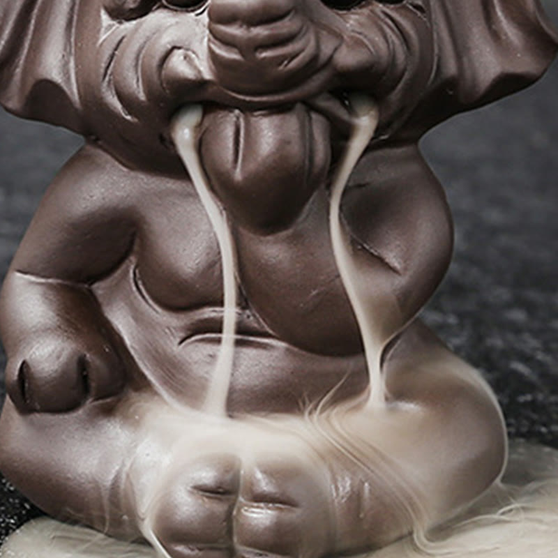 Cute Elephant Incense Burner – Cross-legged elephant, curled trunk, detailed ear texture, clay