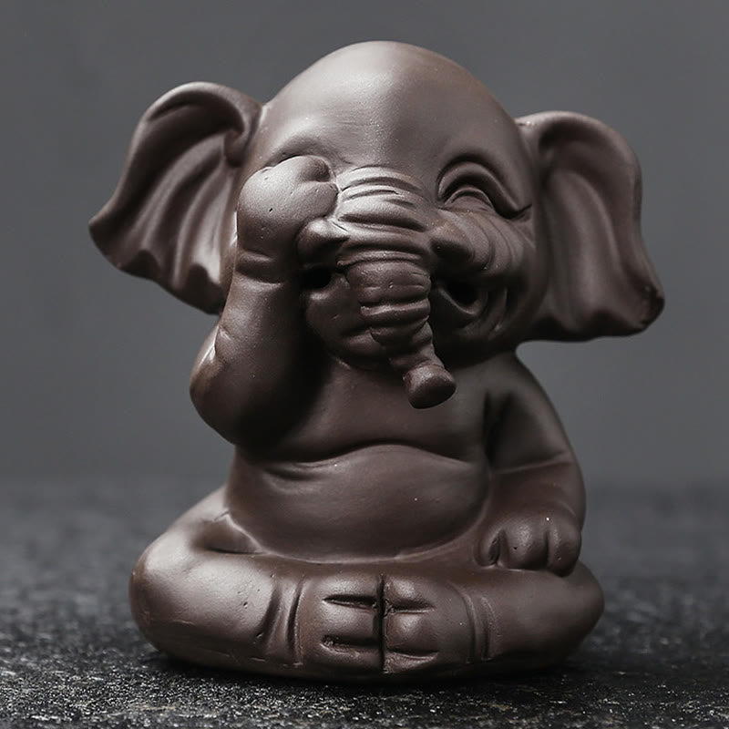 Cute Elephant Incense Burner – Rear view of elephant, cone on head, dark ceramic finish