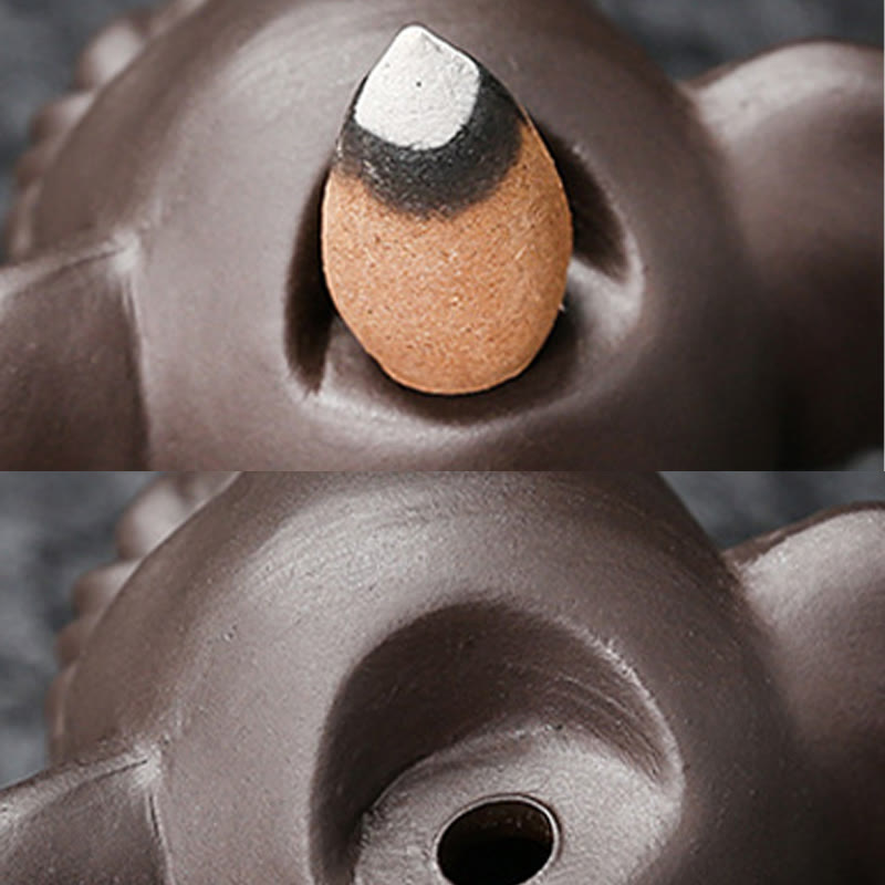 Cute Elephant Incense Burner – Elephant head detail, ribbed trunk, floppy ears, matte clay