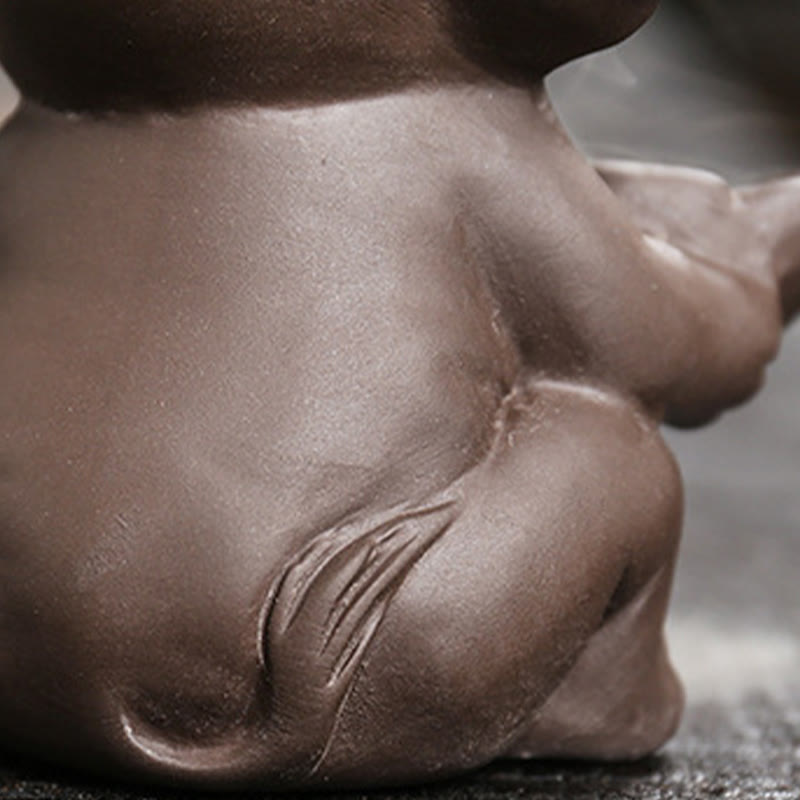 Elephant Backflow Incense Burner - Macro detail of tail and body texture, purple clay censer