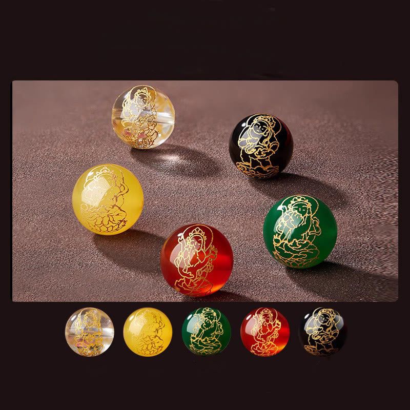 Five Directions Wealth Bracelet - Five Guanyin deity beads in clear, yellow, red, black, green, gold-engraved spiritual beads
