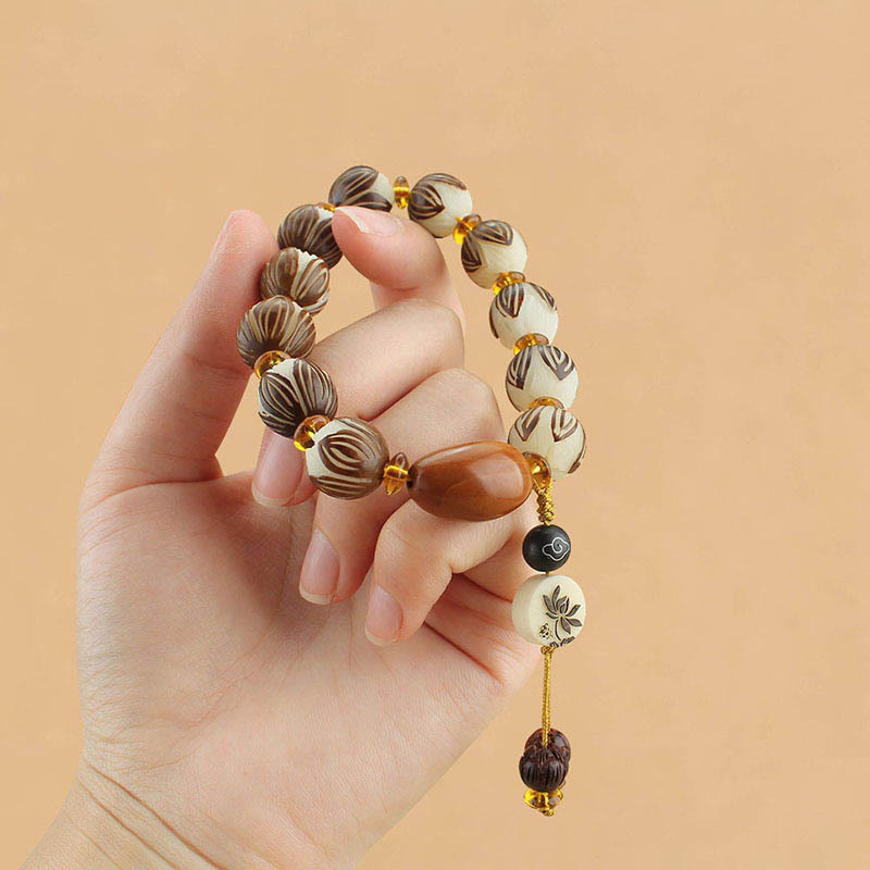 Tibetan Mala White Bodhi Seed Lotus Peace Bracelet | Wisdom & Enlightenment
