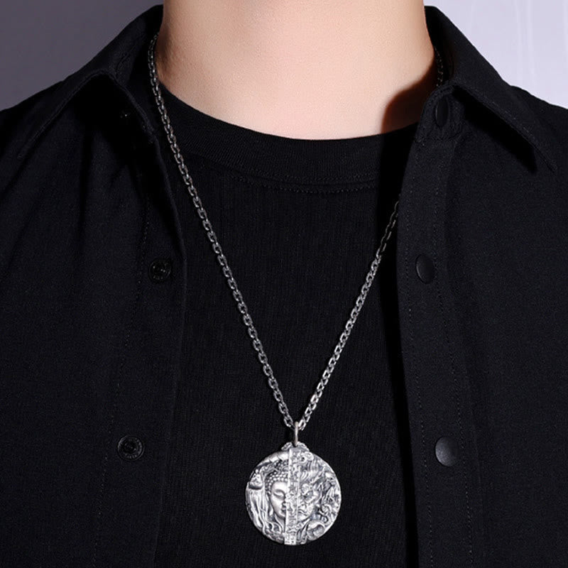 Copper Buddha Demon Pattern Necklace – compassion script engraving, mantra text detail