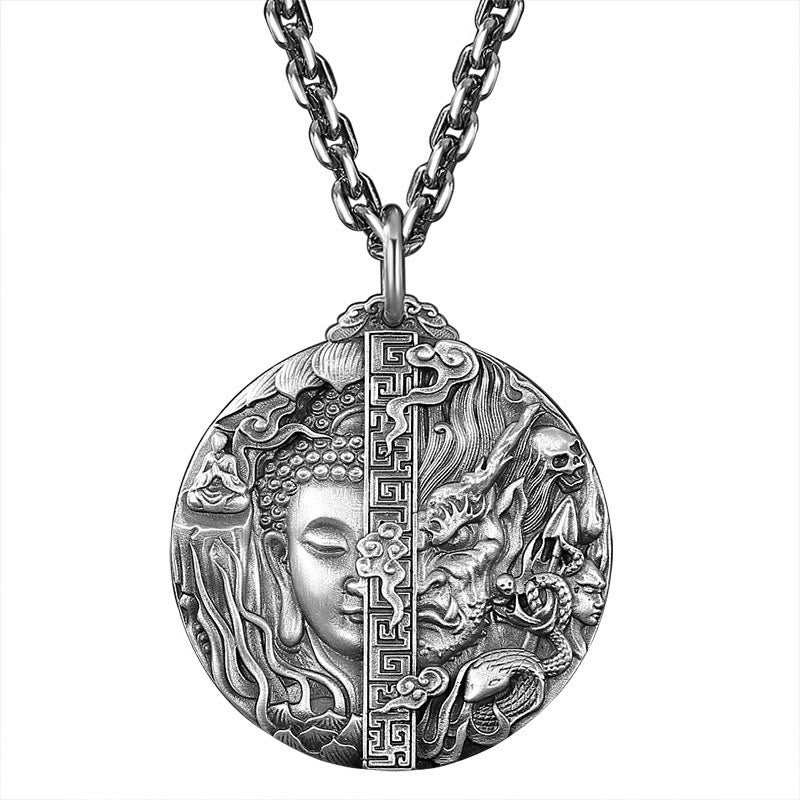 Copper Buddha Demon Pattern Necklace – back pattern relief detail, three dimensional cast