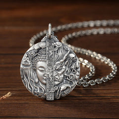 Copper Buddha Demon Pattern Necklace – front compassion pendant, protection amulet jewelry