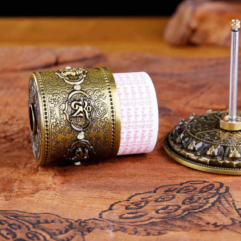 Lotus Prayer Wheel - Disassembled view with mantra drum and inner paper scroll, detailed artistry