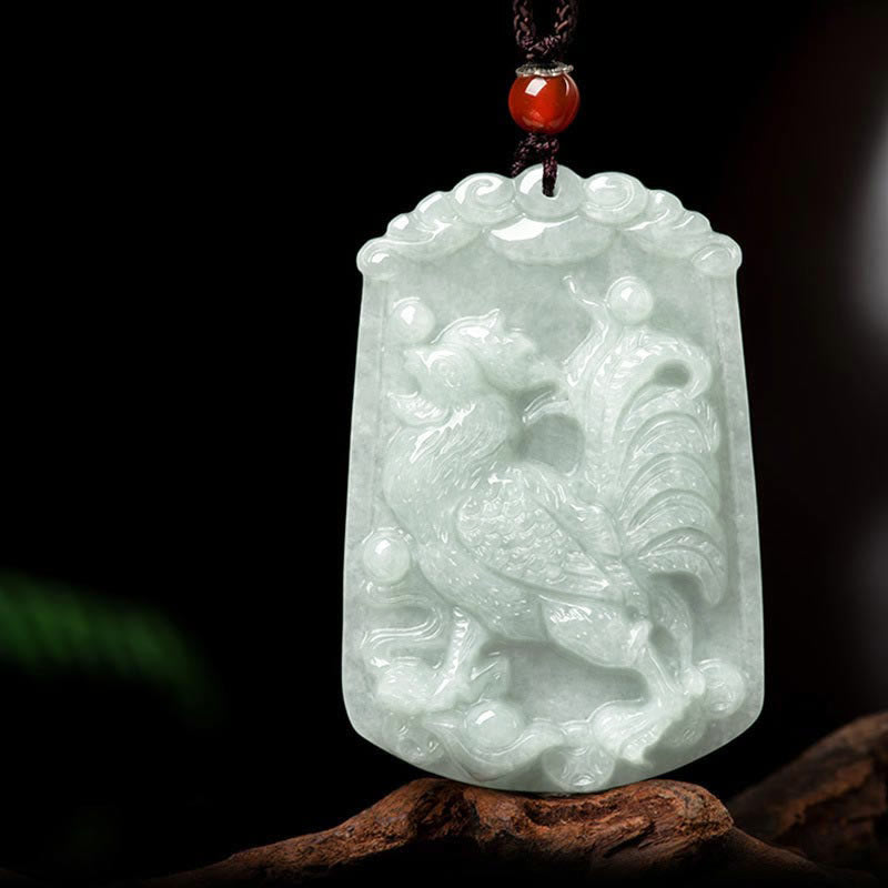 Natural Jade Zodiac Amulet Pendant – Children riding qilin fertility motif jade red bead, Blessed