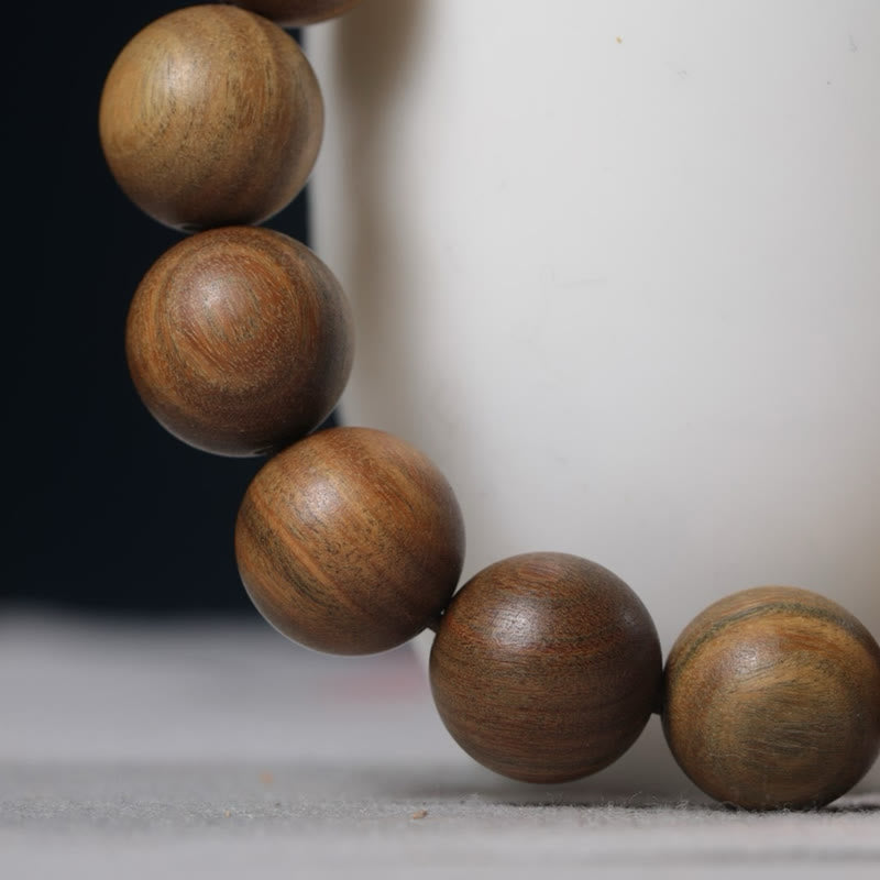 Green Sandalwood Pixiu Attract Wealth Bracelet – five polished beads grain split bg, Organic
