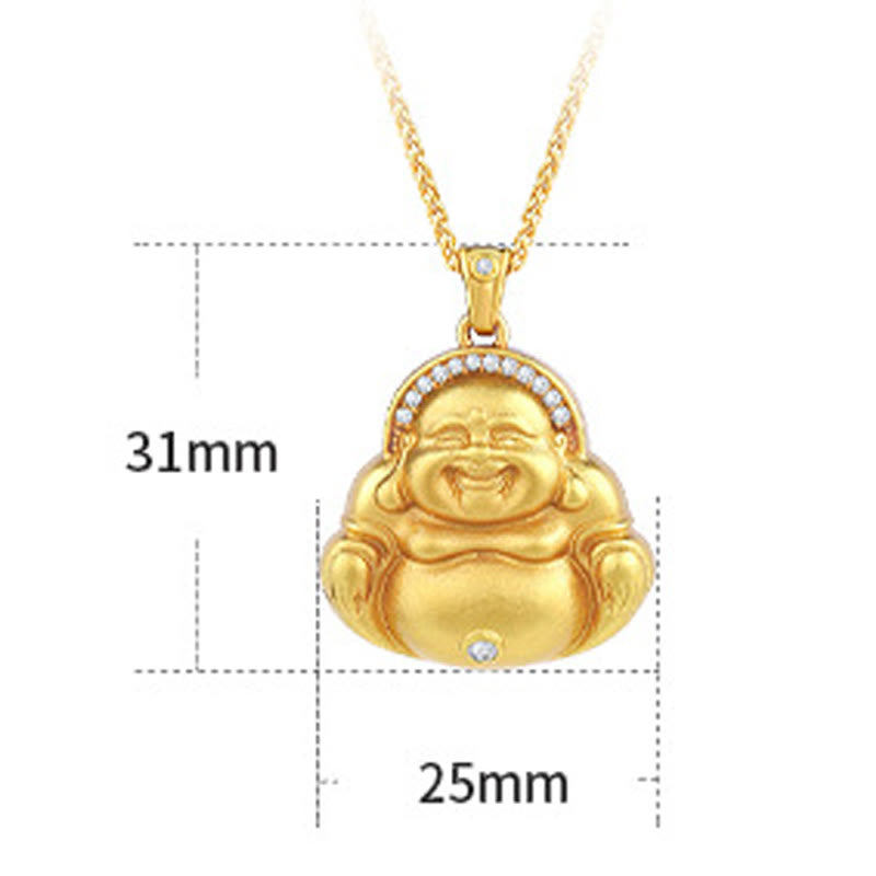 Copper Laughing Buddha Necklace – red gift box with ribbon, Chinese New Year present