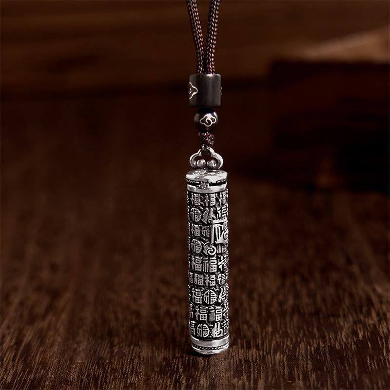 Copper Dragon Fu Character Pendant – fortune blessing characters on silver cylinder, Fortune