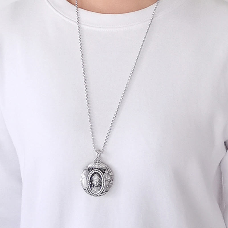 Copper Buddha Devil Pattern Necklace – devil pattern engraving close-up, symbolic design