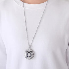 Copper Buddha Devil Pattern Necklace – devil pattern engraving close-up, symbolic design