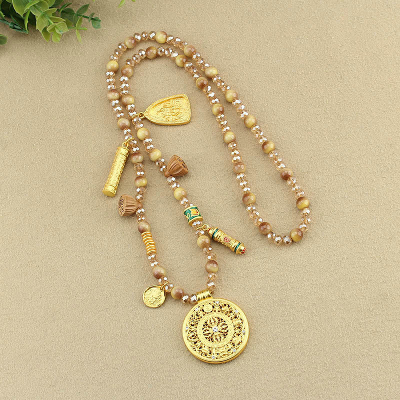 Golden Tiger Eye Beads Necklace – draped on canvas showing all charms, strength