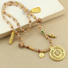 Tiger Eye Beads Necklace – lotus pod and Buddha charms on beads, spiritual necklace