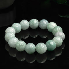 Natural Jade Lotus Carving Bracelet – carved green bead bracelet on black, jade bracelet