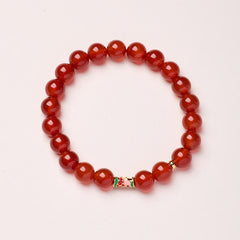 Natural Red Agate Koi Fish Bracelet – red agate with cloisonne koi bead, top-down, white bg