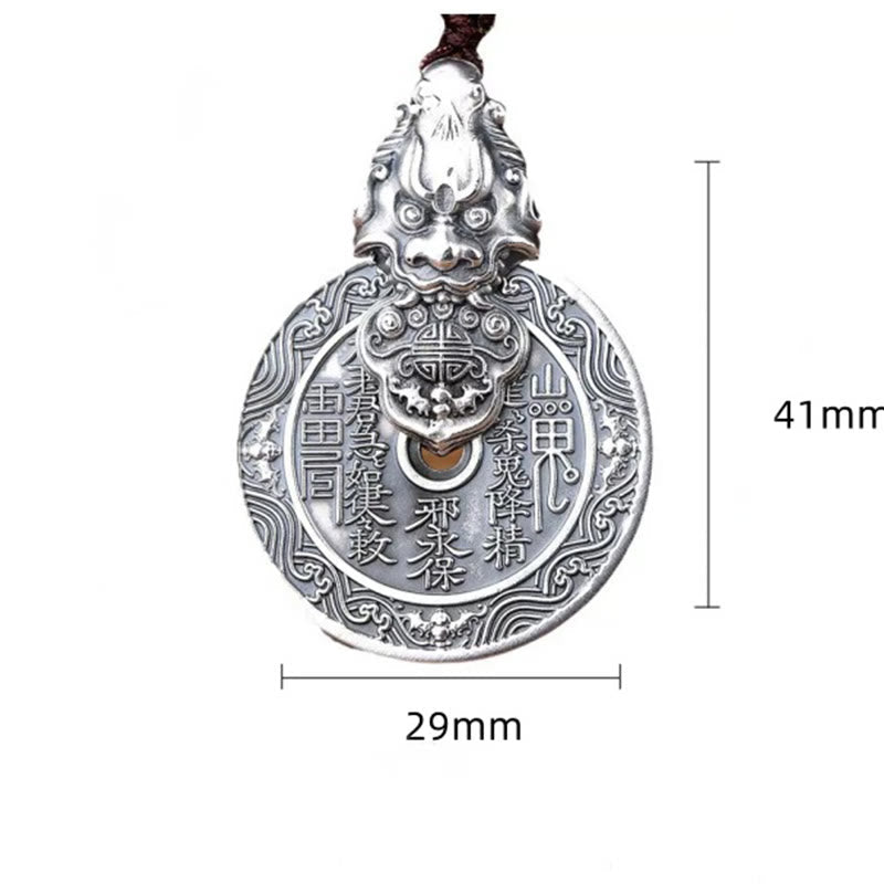 Mountain Ghost Bagua Copper Pixiu Necklace – size chart 41mm by 29mm dimensions, pendant measurement reference