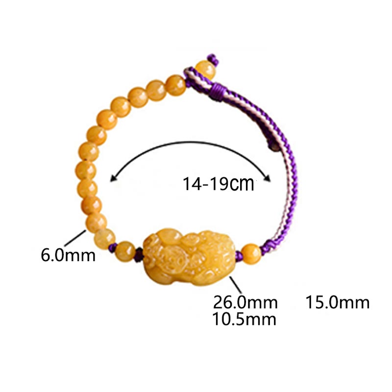 Golden Silk Jade PiXiu Wealth Bracelet – size dimensions chart with measurements, bracelet sizing guide