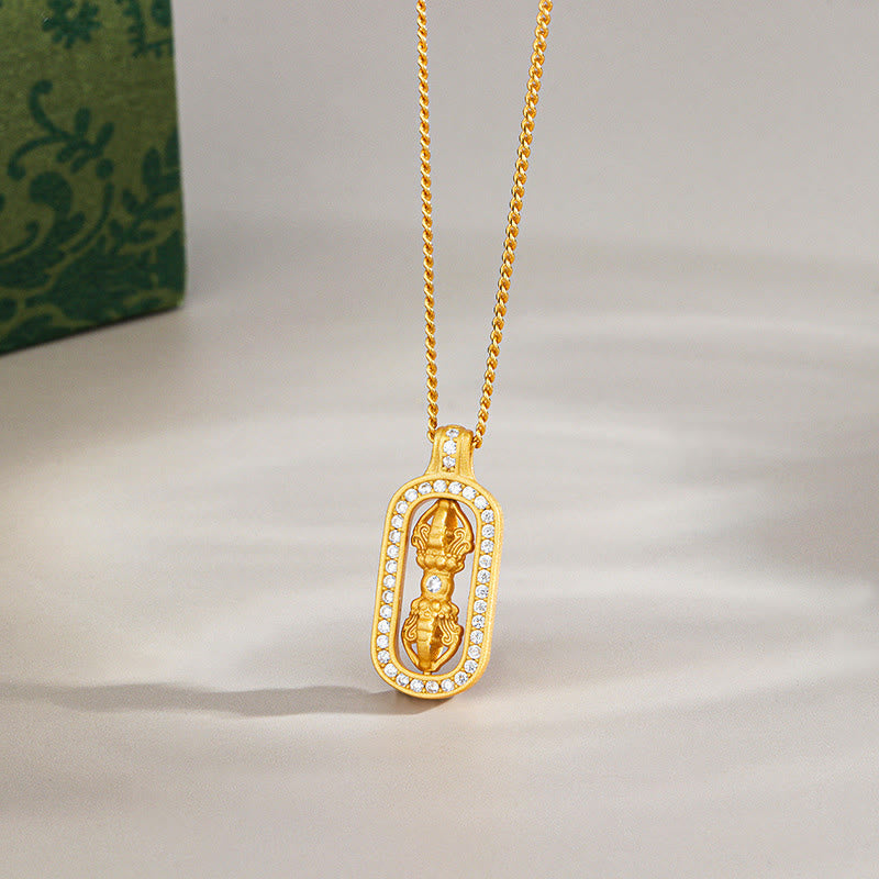 Sterling Silver Pixiu Vajra Necklace – gold Vajra pendant close-up alone, protection symbol detail