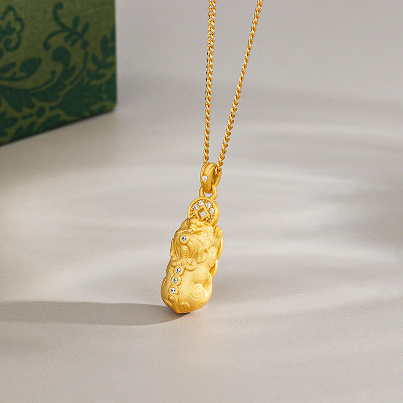 Sterling Silver Pixiu Vajra Necklace – gold Pixiu pendant close-up alone, fortune charm detail