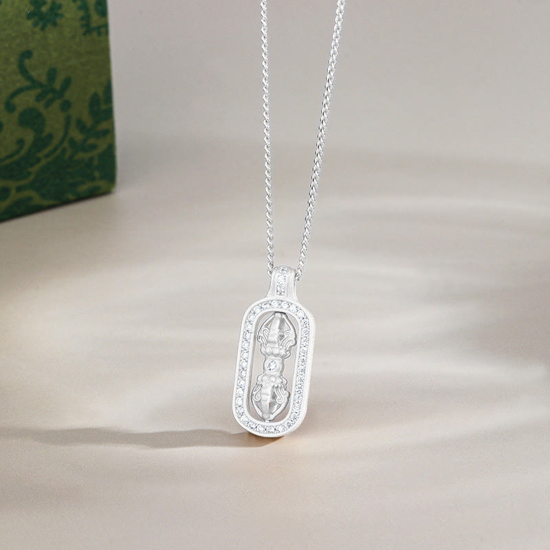 Sterling Silver Pixiu Vajra Necklace – silver Vajra pendant close-up alone, spiritual protection charm