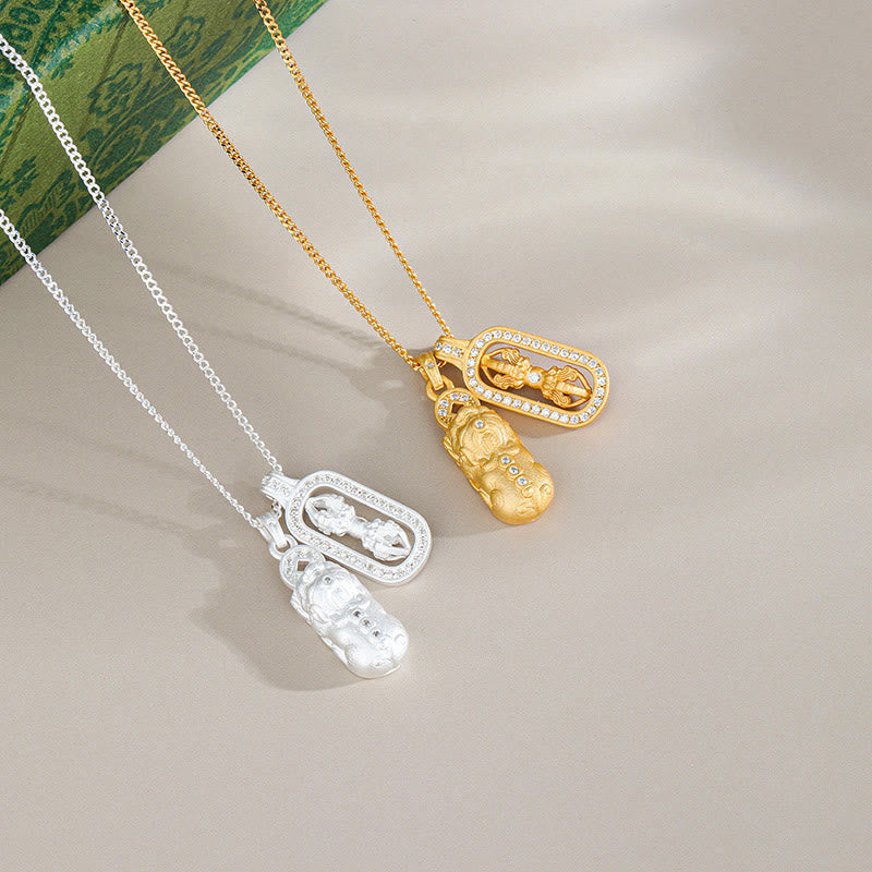 Sterling Silver Pixiu Vajra Necklace – gold and silver color comparison, protection charm jewelry