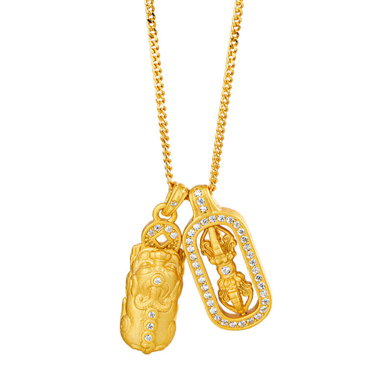 Sterling Silver Pixiu Vajra Necklace – gold pendants on pure white background, Pixiu Vajra detail