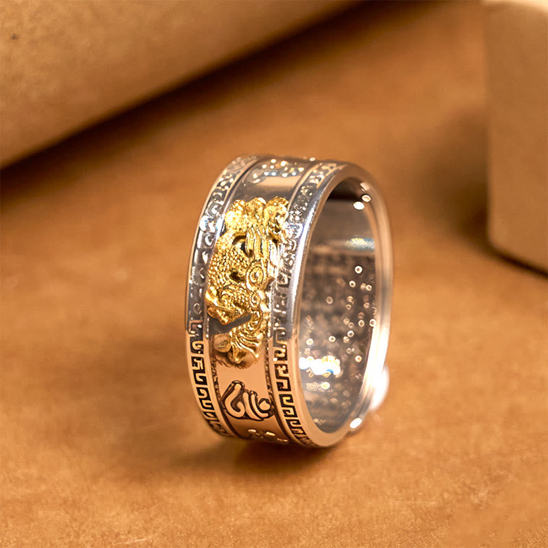 Dragon Heart Sutra Copper Strength Ring – golden dragon relief on kraft paper, Powerful