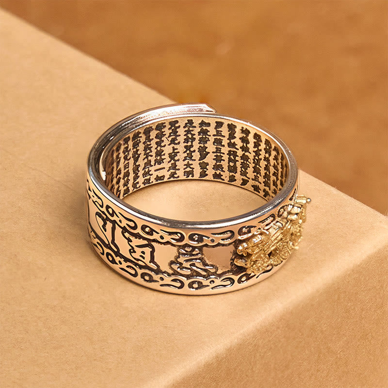 Dragon Heart Sutra Copper Strength Ring – gold pixiu cloud engravings sutra columns, Mystical