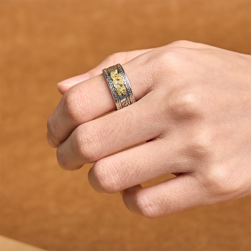 Dragon Heart Sutra Copper Strength Ring – worn on finger warm blur two-tone band, Wearable