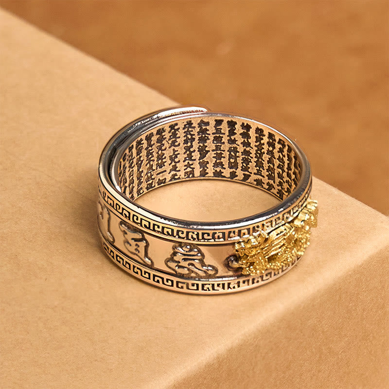 Dragon Heart Sutra Copper Strength Ring – inner sutra text with gold dragon tortoise, Spiritual