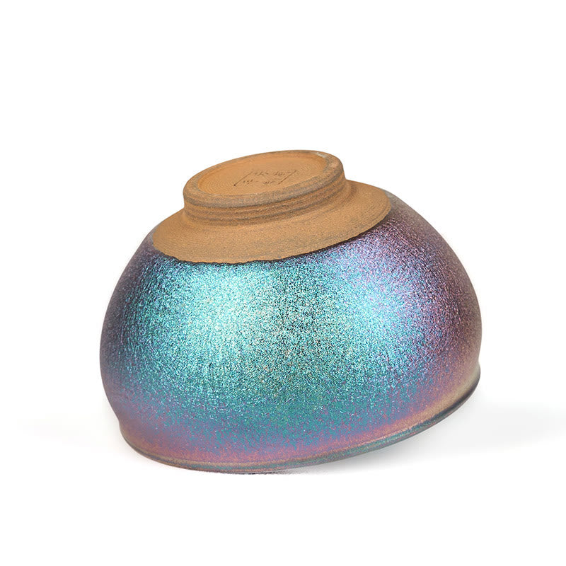 Jianzhan Golden Lotus Tea Cup – inverted base view with turquoise-purple crystalline glaze, ceramic teaware