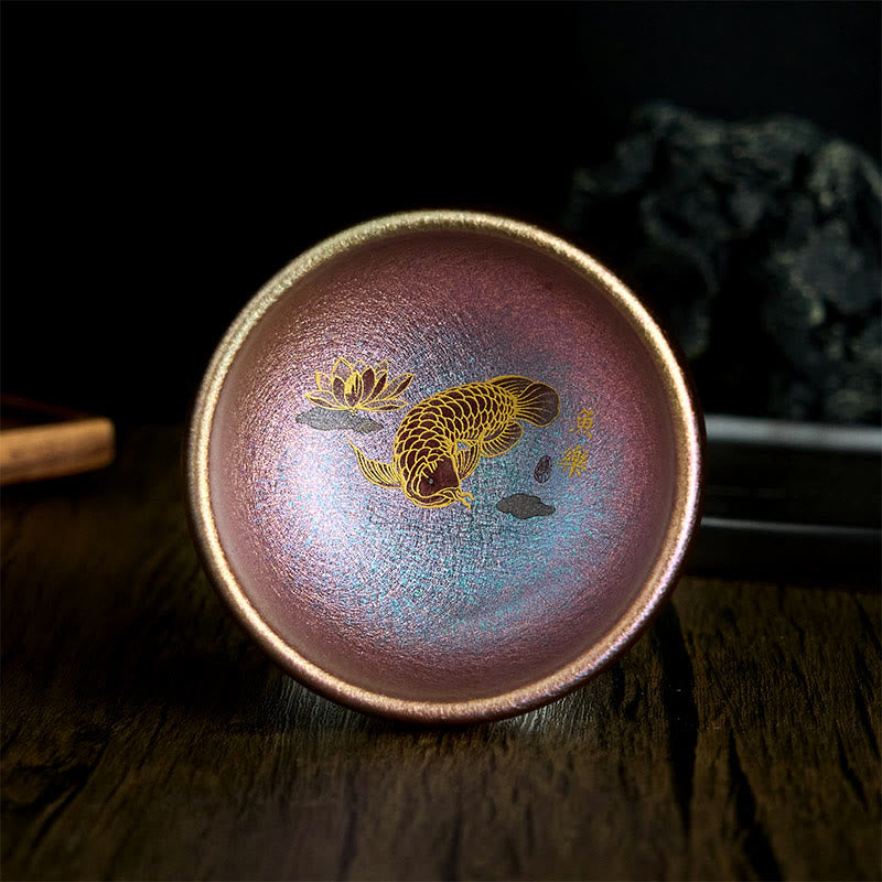 Jianzhan Koi Fish Lotus Teacup – gift box packaging with cup, black box with silk lining, premium tea ware presentation