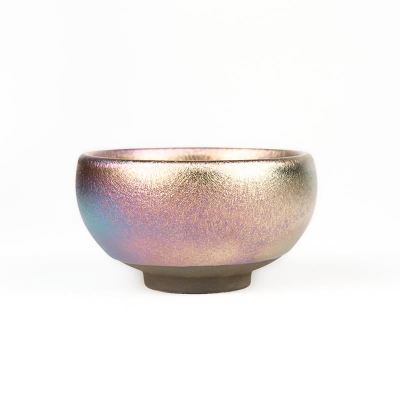 Jianzhan Koi Fish Lotus Teacup – three-quarter in gift box, metallic luster glaze, premium handmade tea cup presentation