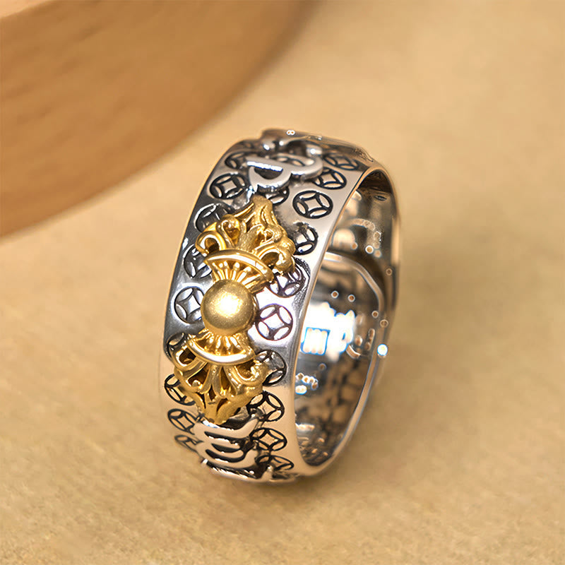 Vintage Vajra Om Mani Padme Hum Copper Plated Silver Ring Secondary image