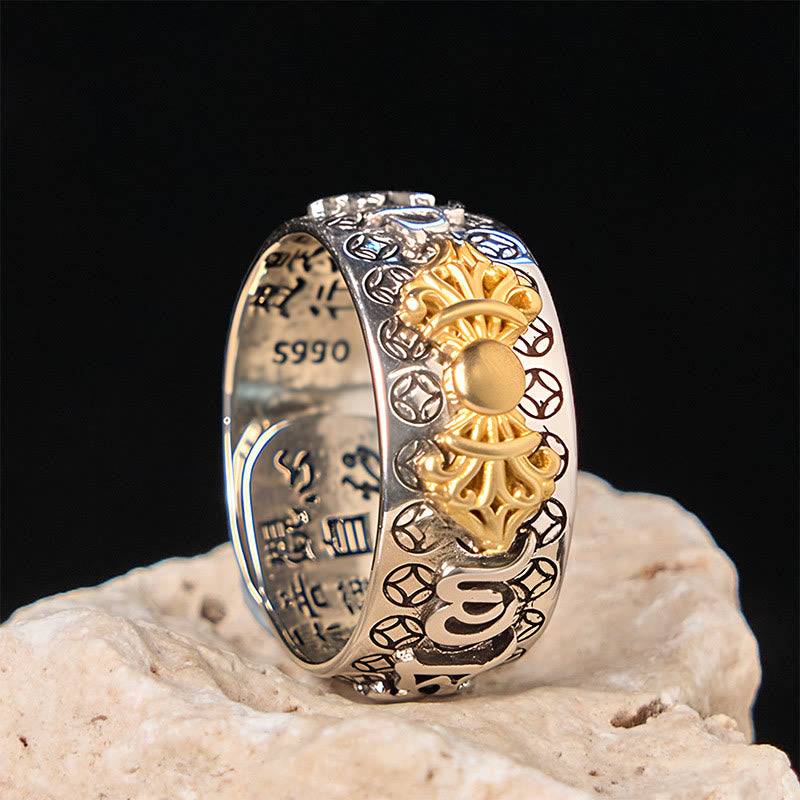 Vajra Om Mani Padme Hum Ring – Gold lotus vajra centerpiece with S990 silver hallmarks, artisan ring