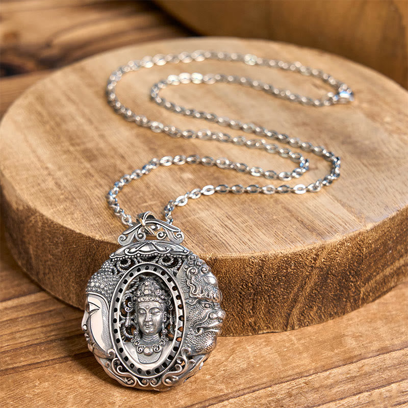 Copper Buddha Devil Pattern Necklace – Buddha face detail in copper finish, religious charm
