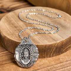 Copper Buddha Devil Pattern Necklace – Buddha face detail in copper finish, religious charm