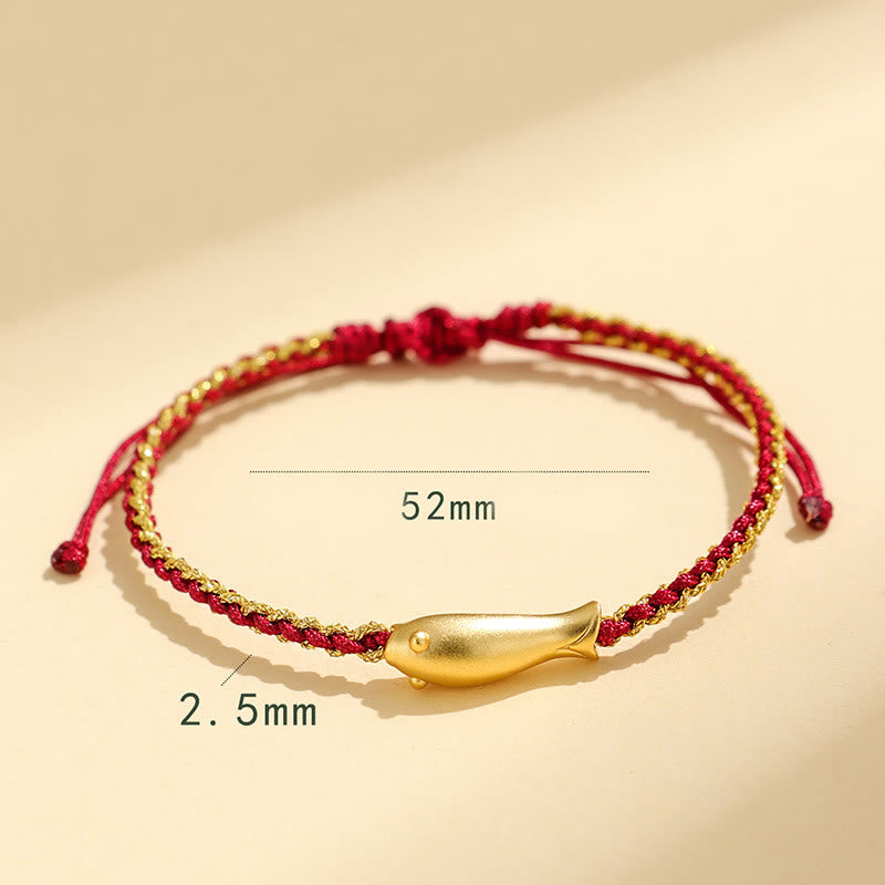 999 Sterling Silver Koi Fish Rope Bracelet – flat lay with size marks, red gold cord, specs