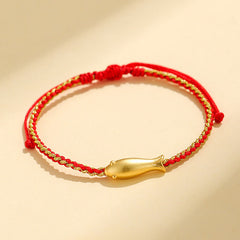 999 Sterling Silver Koi Fish Rope Bracelet – red gold cord with koi charm, sliding knot close