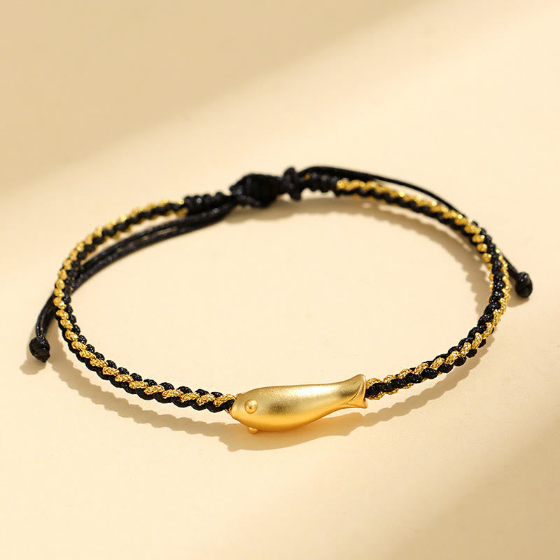 999 Sterling Silver Koi Fish Rope Bracelet – black gold braided cord with koi charm, knot
