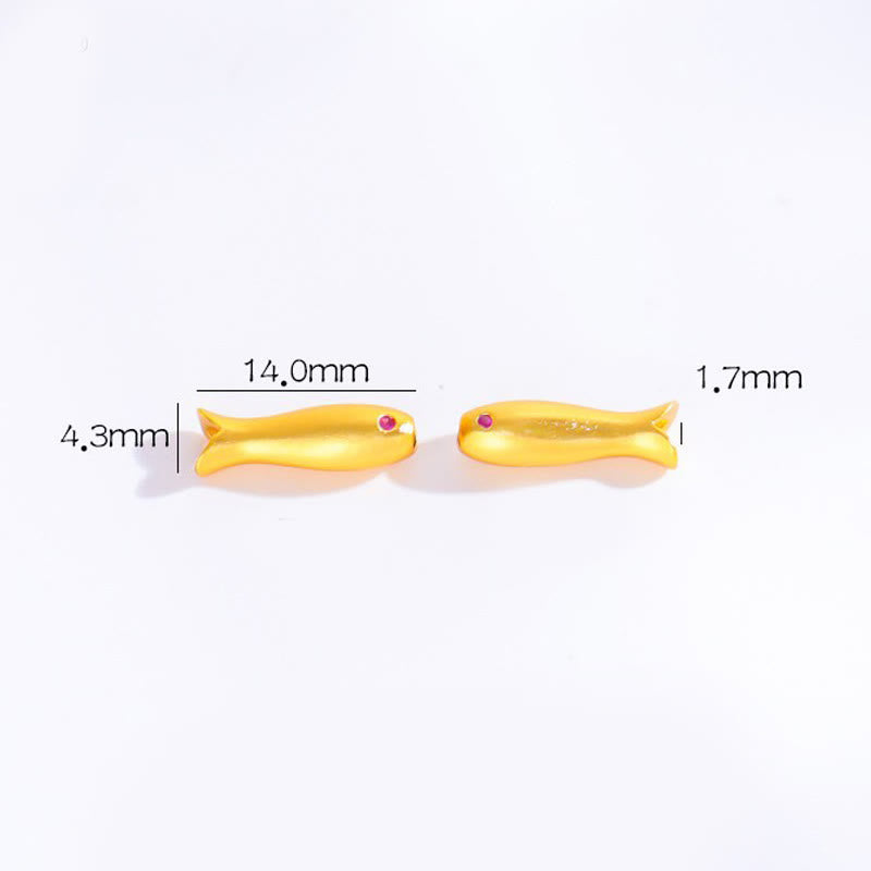 Copper Lucky Koi Fish Rope Bracelet – two gold koi charms with size specs, 14mm fish pendant
