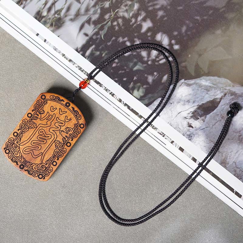 Lightning Jujube Wood Dragon Yin Yang Bagua Pendant – engraved talisman character cloud border on gray fabric, Mystical
