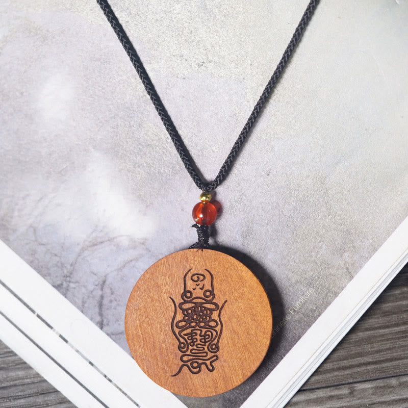 Jujube Wood Yin Yang Bagua Necklace – Wood talisman pendant on open book pages, carved spiritual necklace with adjustable ...