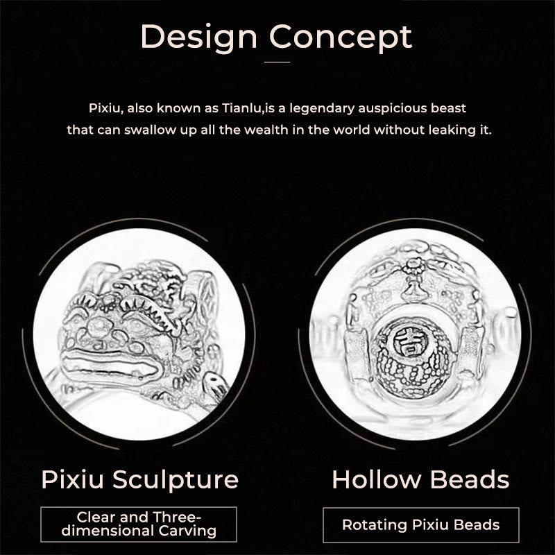 Copper Coin Pixiu Feng Shui Ring – design concept infographic pixiu sculpture hollow beads, carving detail