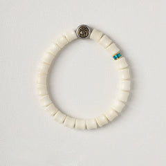 Bodhi Seed Dragon Pattern Bracelet – top-down ivory beads with turquoise spacer and silver medallion, Spiritual