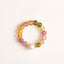 Tourmaline Pearl Amber Pixiu Ring – top view colorful tourmaline beads pearl center white background, feng shui jewelry