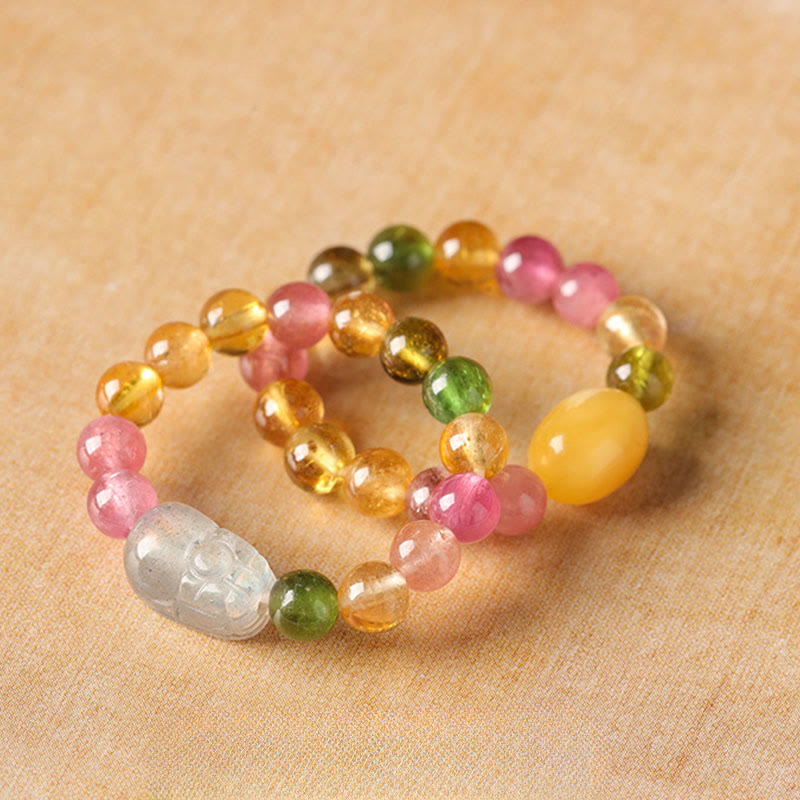 Tourmaline Pearl Amber Pixiu Ring – pixiu and amber two rings gold fabric, crystal jewelry gift set